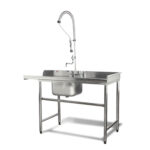 Mesón Entrada Lavavajilla 140cm - Con Taza y Pre Rinse - Oppici - Acero Inox 304 - A Pedido