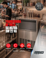 Máquina Italiana Fabricadora De Hielo 60kg/Día Bin 22kg - Full Inox. 304.